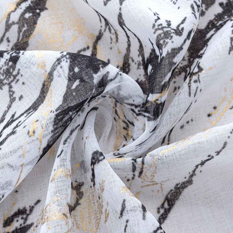 Paire de rideaux semi-transparents en marbre Marble, Noir