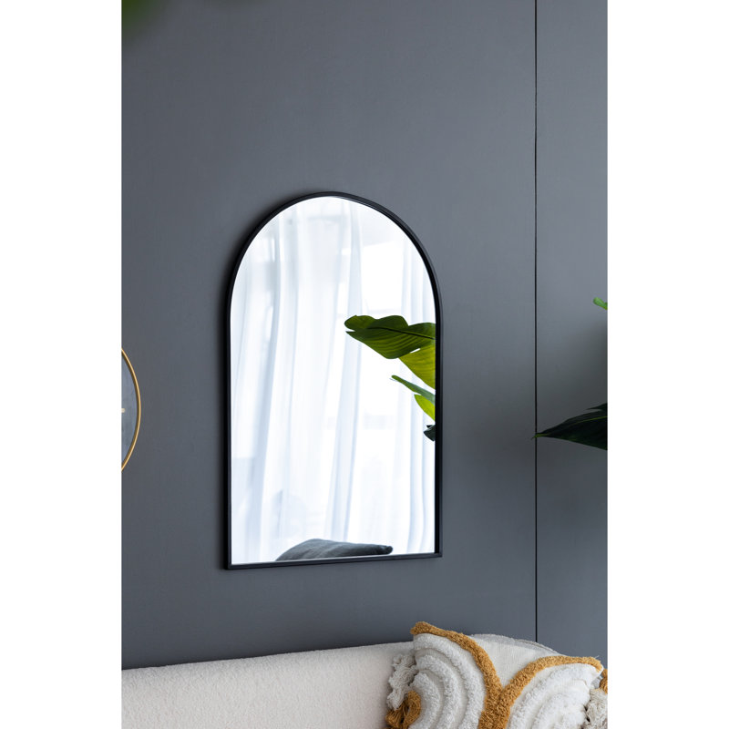 Miroir arqué noir avec cadre en métal robuste pour cadre de décoration de hall d'entrée de chambre à coucher, convient à différentes pièces