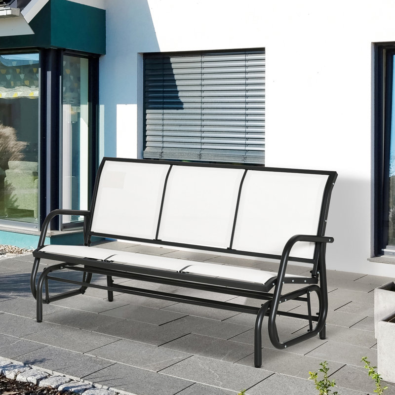 Cream White 3 Patio Glider Bench With Breathable Mesh, Metal Frame, For Outdoor Spaces White, Ideal Balcony And Poolside