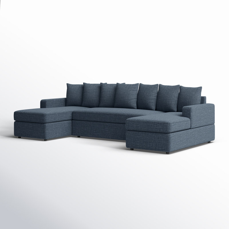 Canapé modulaire 3 pièces Bernat, Mélange de lin bleu foncé