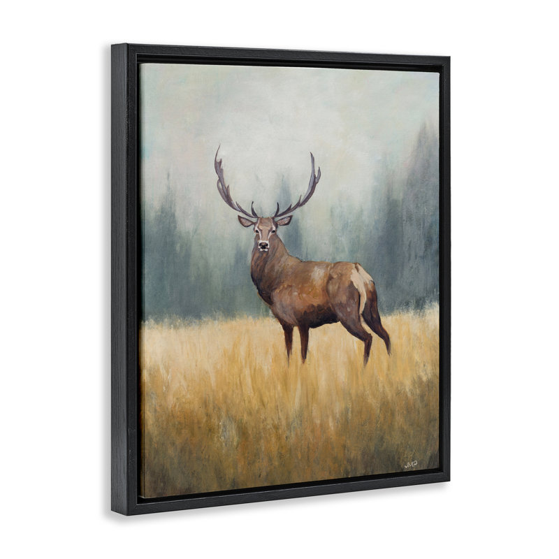 Cadre flottant forêt royauté wapiti, conception par Julia Purinton, H 21 po x l 17 po, Cadre flottant noir de jais