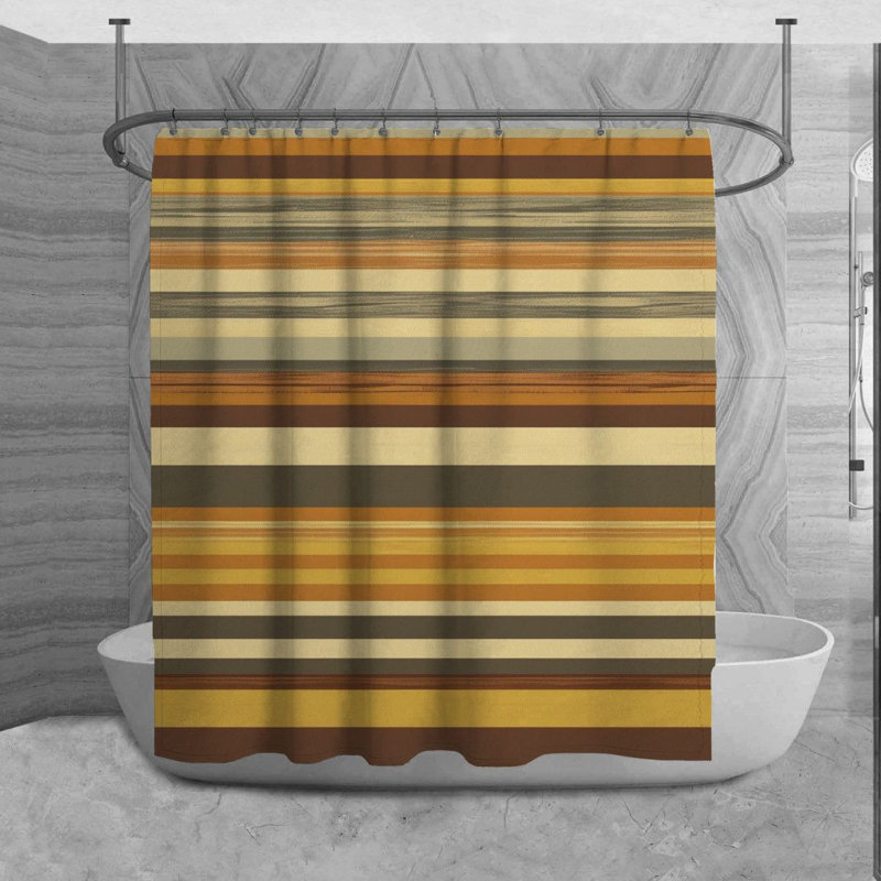 Rideau de douche à rayures Lazor, H 73 po x l 70 po, Brun / jaune