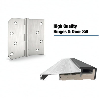 36 x 80'' FRP Entry Door Slab with Frosted Glass - Contemporary Style for Home's Front Entrance, Right Hand Inswing, Black Finished Fiber Reinforced Panel Door Slab