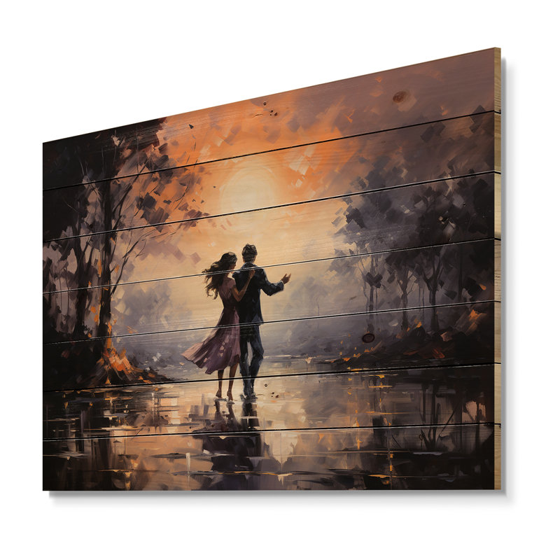 «Jamarris Romantic Couple Landscape Dancing In Park II», reproduction sur bois, H 10 po x l 20 po x P 0,78 po