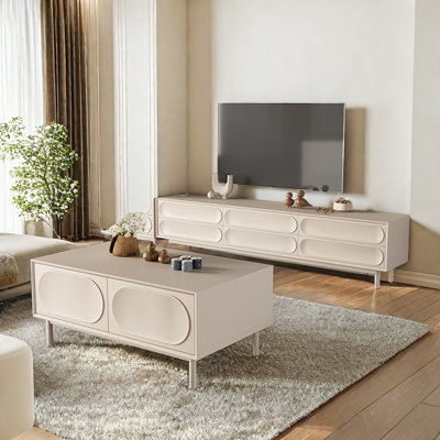 Meuble télé avec table basse et pieds en bois massif