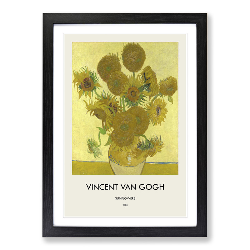 The Sunflowers by Vincent Van Gogh - Picture Frame Painting, 36cm H x 27cm W x 2cm D, Black Framed
