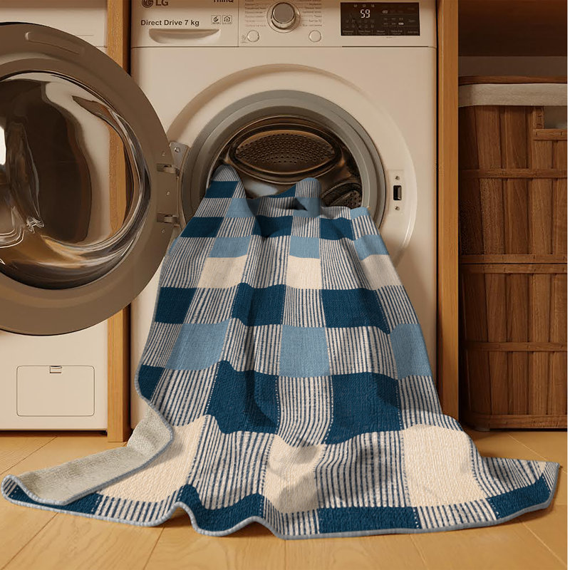 Machine Washable Checkered Gray Area Rug