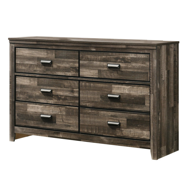 Commode contemporaine en bois avec six tiroirs de rangement pour la chambre à coucher, Brun antique