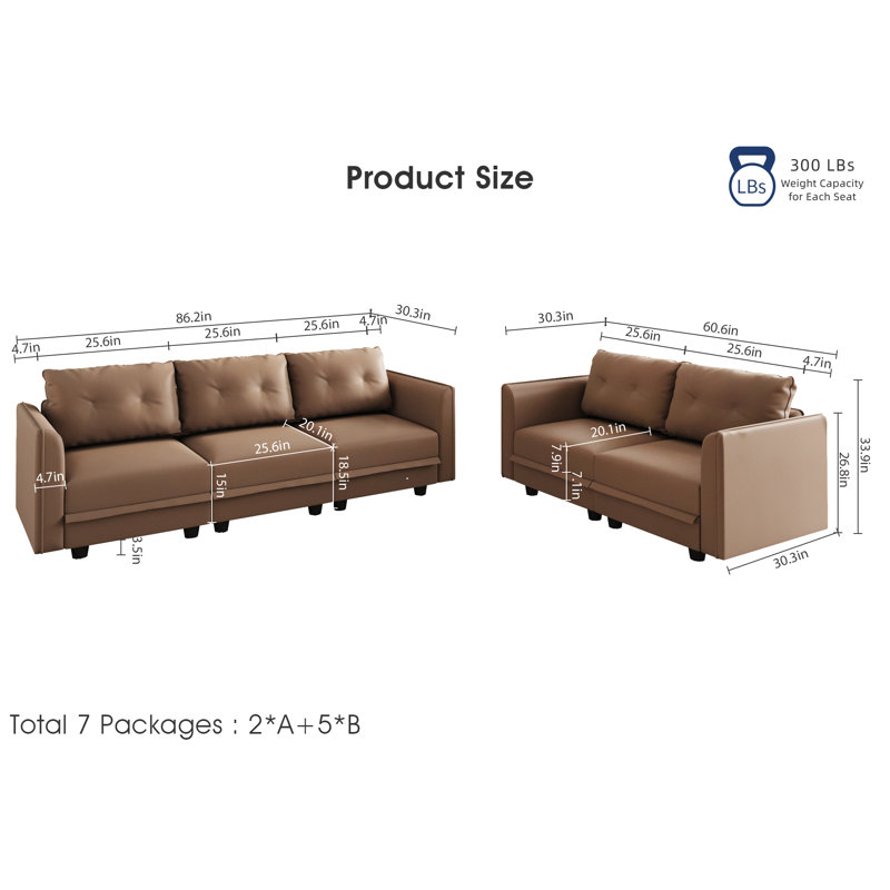Canapé modulaire avec rangement 2 pièces Zendajas, Mélange de polyester brun
