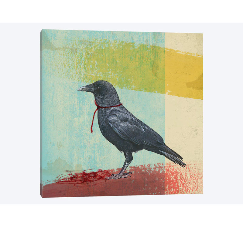 «Crow Freedom» par Vin Zzep, impression sur toile tendue, H 16 po x l 16 po x P 1 po, Papier d'art encadré noir, Blanc