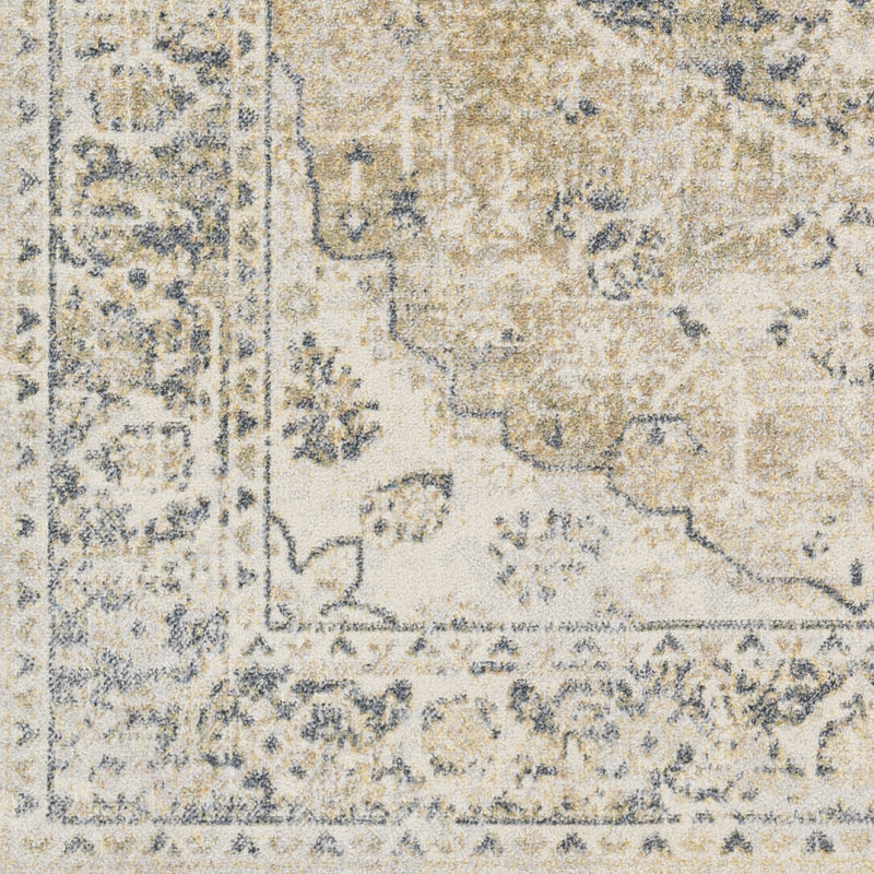 Belliveau Machine Washable Oriental Mustard/Gray Area Rug, Rectangle 2'3" x 3'9"