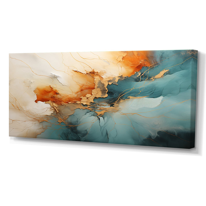 Teal Orange Bold Energy V - Dams, art mural, Toile tendue, H 28 po x l 60 po, Sans cadre