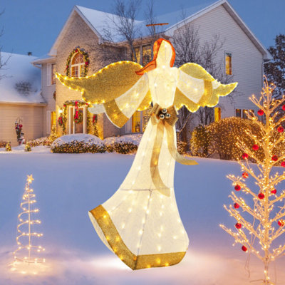 Ange de Noël 5,2 pi avec lumières halo et 180 lumières DEL blanc chaud pré-installées