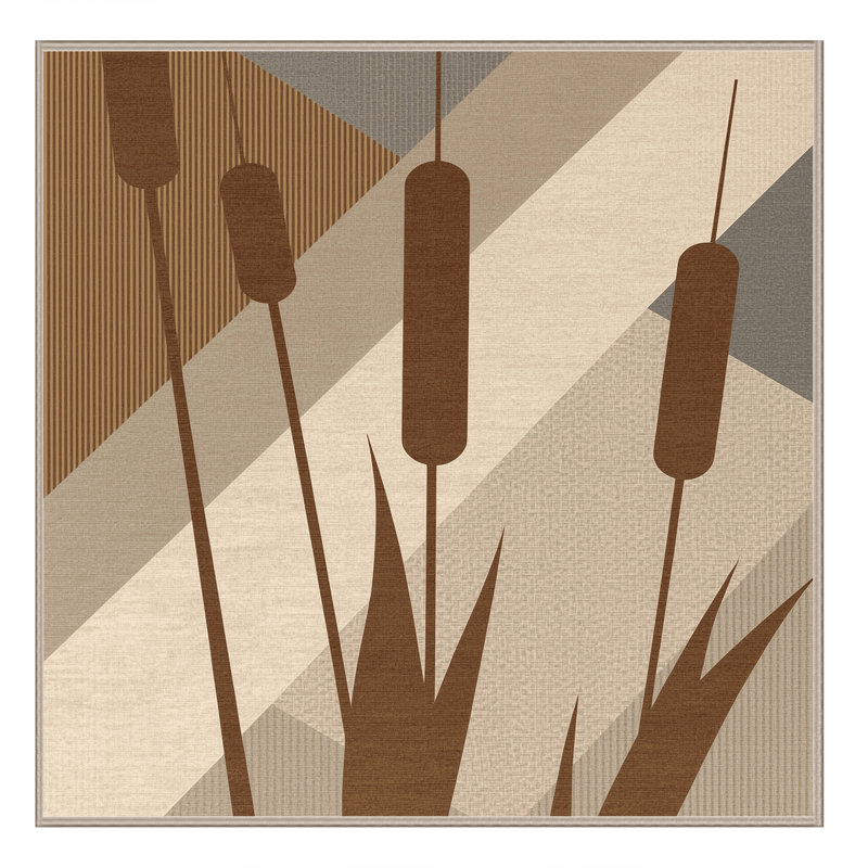 Machine Washable Ortmund Cattail Modern Geometric Rug in Beige – Beige Binding, 7' Square