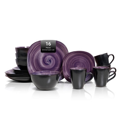 HomeVSS Stoneware 16-Piece Square Dinnerware Set，Service for 4