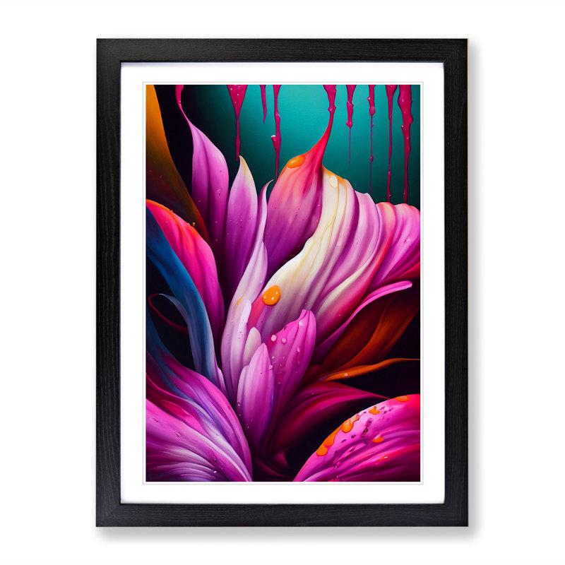 XV1022-3168X Drip Flowers No.2 - Single Picture Frame Print, 64cm H x 46cm W x 2cm D, Black 