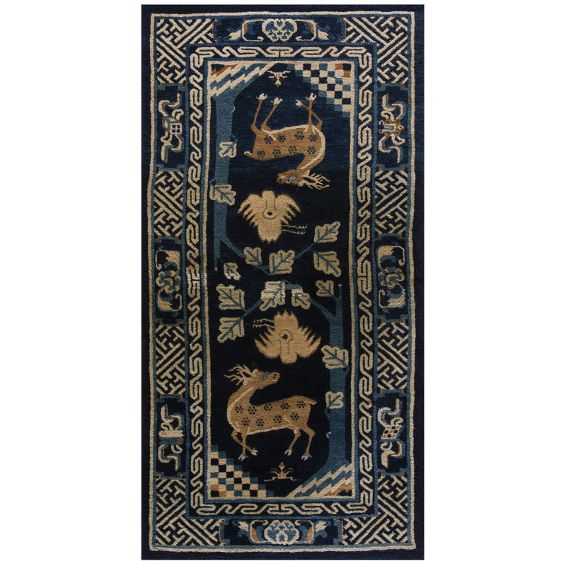 Tapis bleu antique en laine Baotou