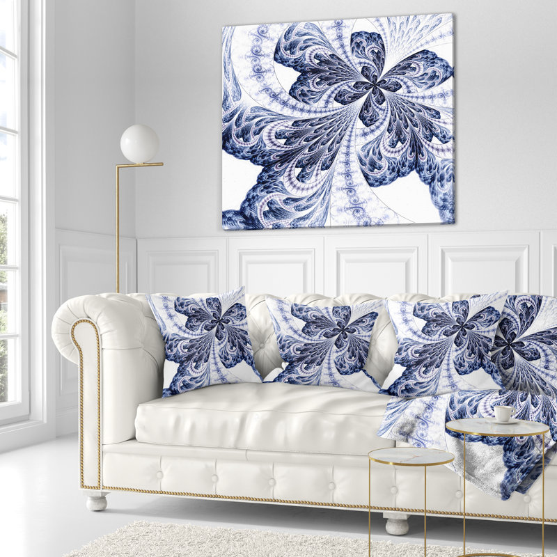 Symétrique fleur mauve fractale - coussin imprimé abstrait, 16 po x 16 po, Coussin décoratif