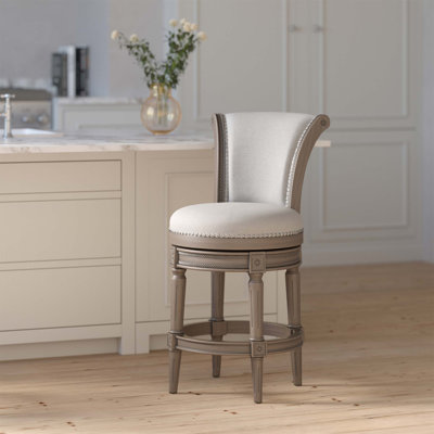 26 po Tabouret de bar pivotant à hauteur de comptoir en bois avec dossier haut, finition vieillie et rembourrage confortable, 1 pièce (tabouret seulement)