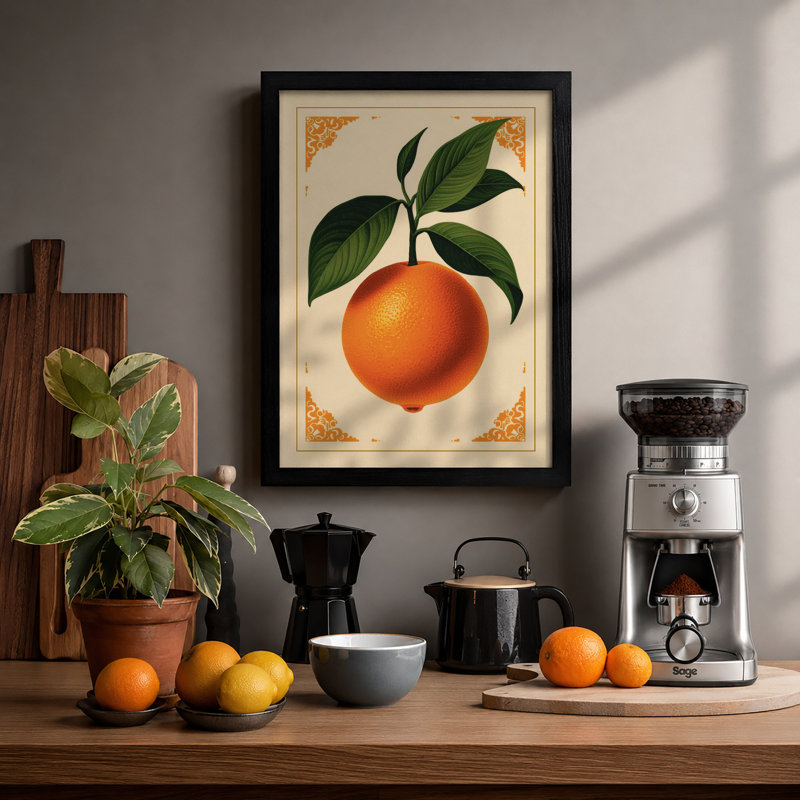 Orange Study Botanical - Framed Print, A1 - 84.1 x 59.4 cm, Black