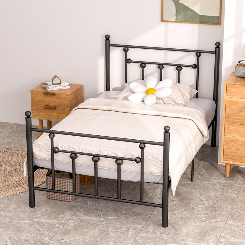 Single Double Size Bed Frame, Metal Platform Beds with Headboard and Footboard, Steel Slat Support, No Box Spring Needed, Easy Assembly