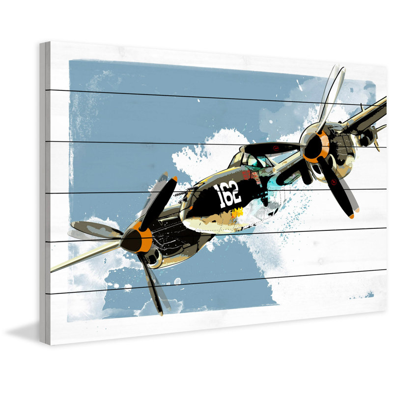 « p38 lightning » par rick martin, reproduction d’art sur bois blanc, H 12 po x l 18 po x P 1,5 po