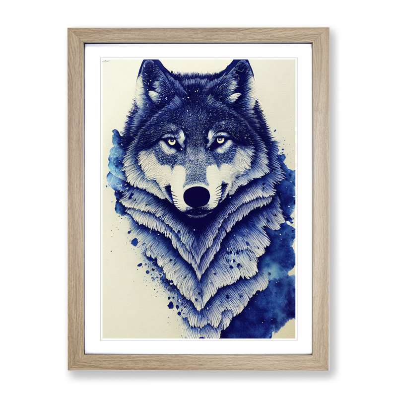 Winter Wolf Art No.2 - Wall Art, 66cm H x 48cm W, Oak Framed Paper, White