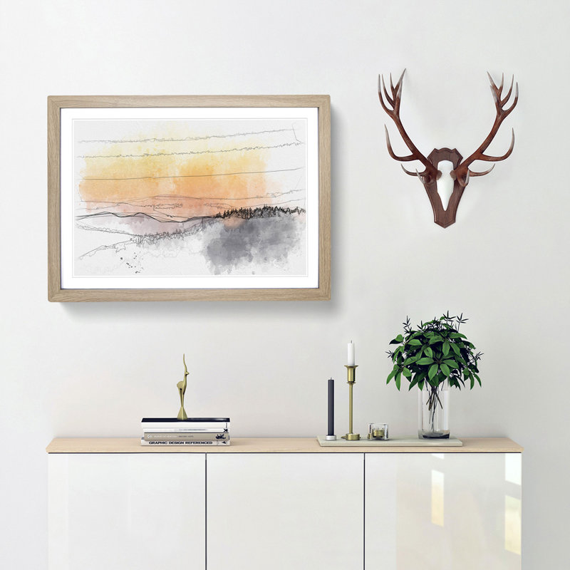 Sunset View Sketch - Picture Frame Graphic Art Print, Oak Framed, 45cm H x 63cm W x 2cm D