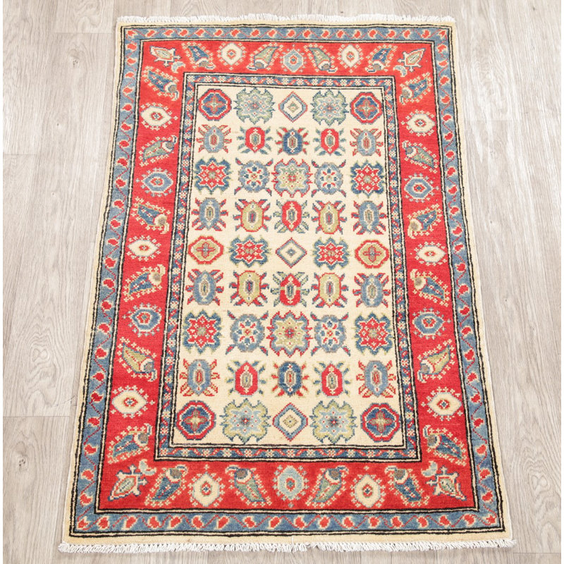 Tapis de zone en laine 2 pi 9 po x 4 pi 2 po à la main one-of-kind-noué la kazak