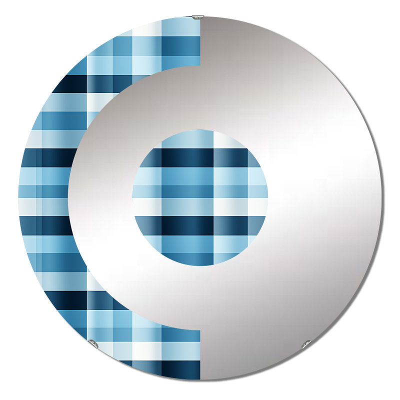 Nautical Charm Blue Plaid Pattern - Half Circle Wall Mirror, 23.6" x 23.6"