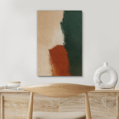 Vert, rouille et beige, art abstrait, reproduction d'art sur toile encadrée