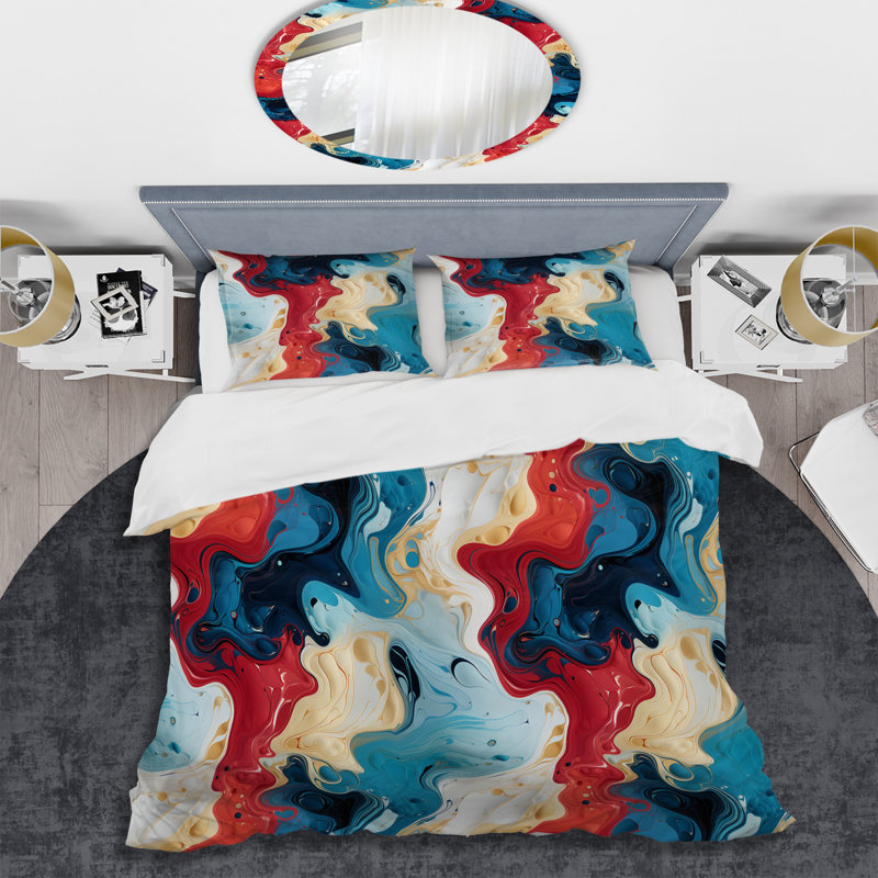 Ensemble de housse de couette en marbre synthétique Markice, Housse de couette simple + 1 taie décorative stan