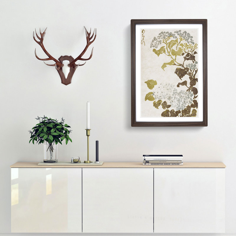 Hydrangea Flowers - Picture Frame Painting Print, 65cm H x 48cm W x 2cm D, Walnut Framed