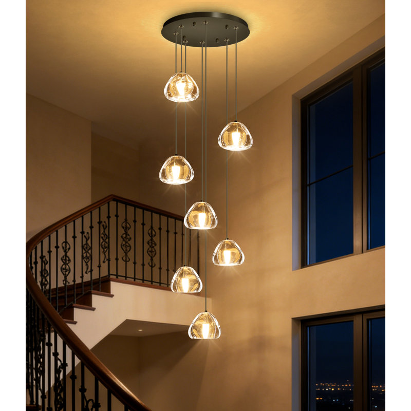 Lustre 7 lumières en cristal Glam Pendants, Noir mat