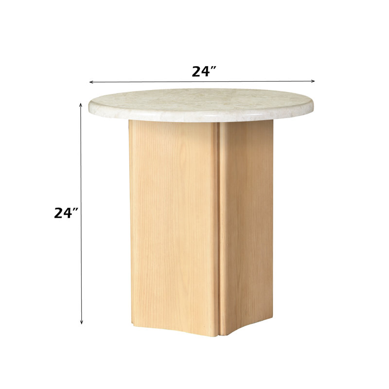 End Table With Marble Top And 32mm Thick Oak Finish, Resin Construction, 40lbs Weight Capacity, 24 Inches In All Dimensions Featuring Marble, Wooden Curved Base, Veneer, Limit, Size