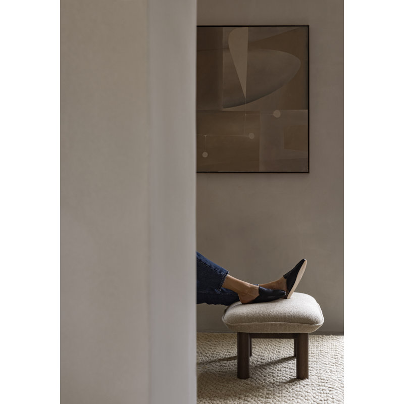 Brasilia Ottoman, Dunes 21004 Camel Genuine Leather, Natural Oak