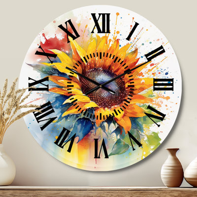 Horloge murale jaune jaune bleu doré tournesols I