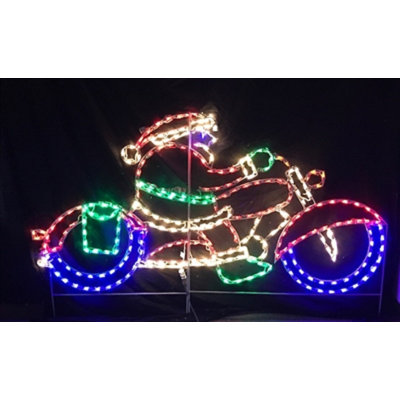 Père Noël à moto illuminé