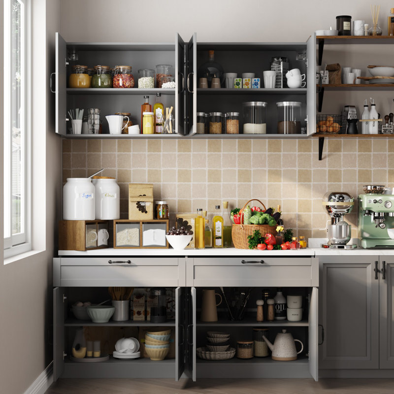 63"W Kitchen Pantry Sideboard Storage Cabinet, Gray