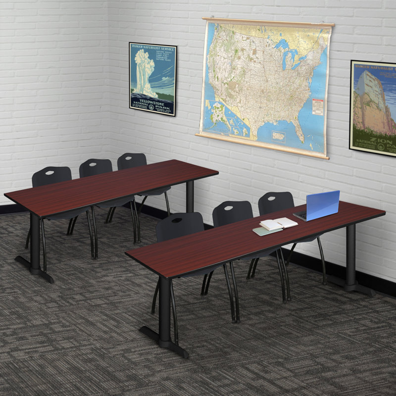 Table de formation Neyland Cain T-Base et 3 chaises empilables, Noir, Cerisier