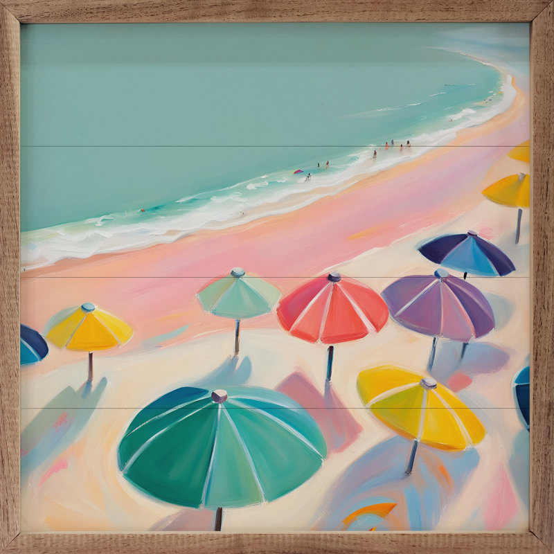 Plage rose avec parasols, H 24 po x l 24 po x P 1 po