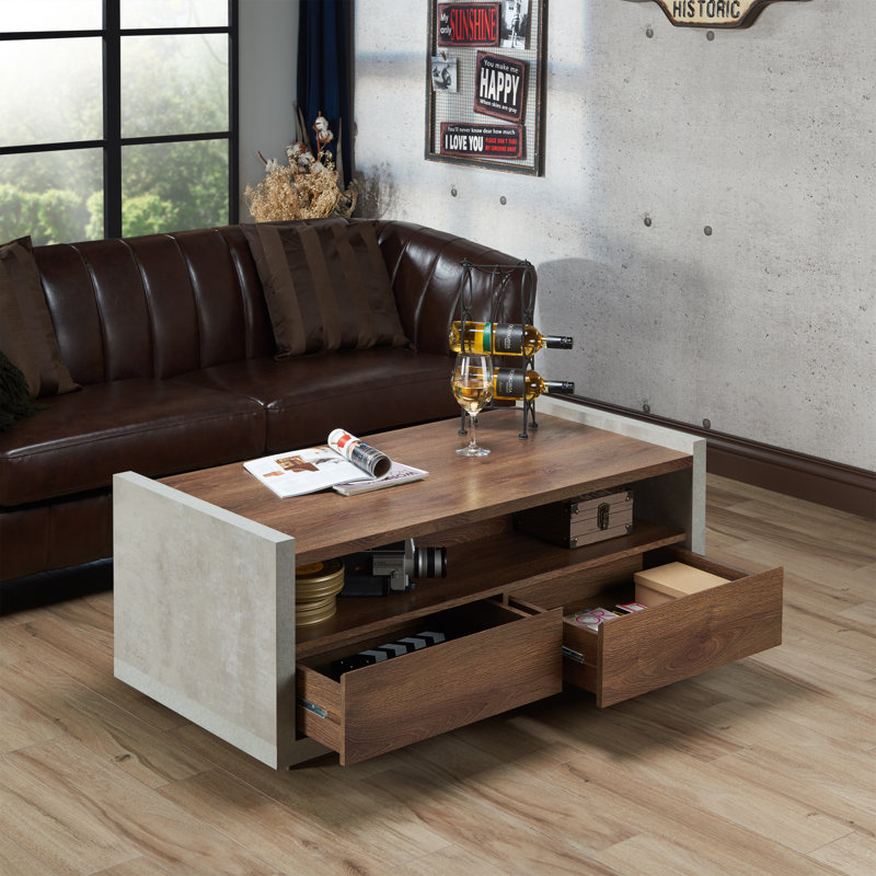 Solid Coffee Table with Storage, Distressed Walnut