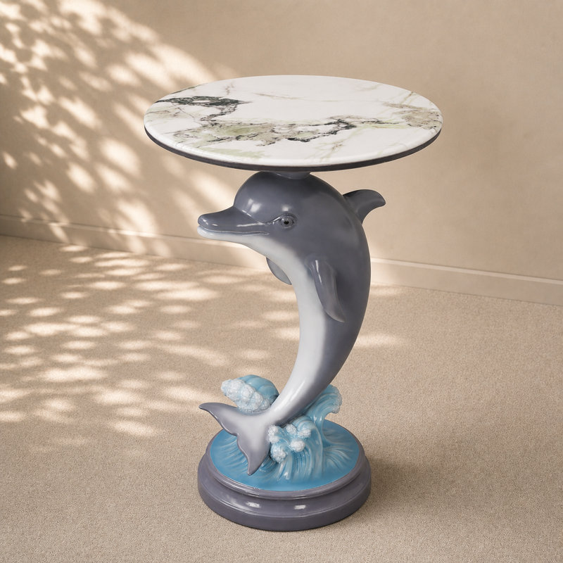 Gray Dolphin Pedestal Side Table