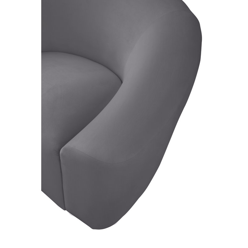 Canapé courbé Alaw, Velours gris, H 29,5 po x l 71 po x P 35,5 po