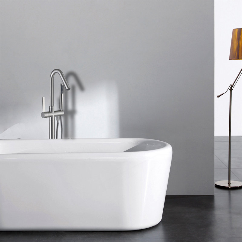 Robinet de baignoire autoportant avec douche à main, Nickel brossé
