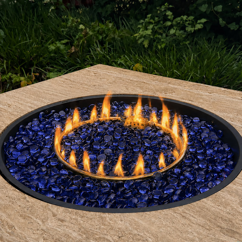 Round Shape Professional Grade Reflective Fire Pit Glass Beads, Aqua Blue/Dark Blue/ Light Blue, 50 lb.