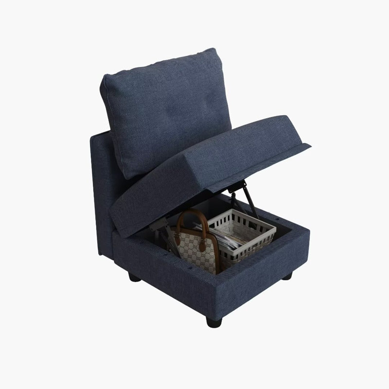 Repose-pieds en tissu Tomario, Similicuir bleu
