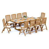 7 Pcs Grade-A Teak Wood Dining Set: 94" Double Extension Mas Rectangle Trestle Leg Table And 6 Ashely Folding Reclining Arm Chairs #11AS2106
