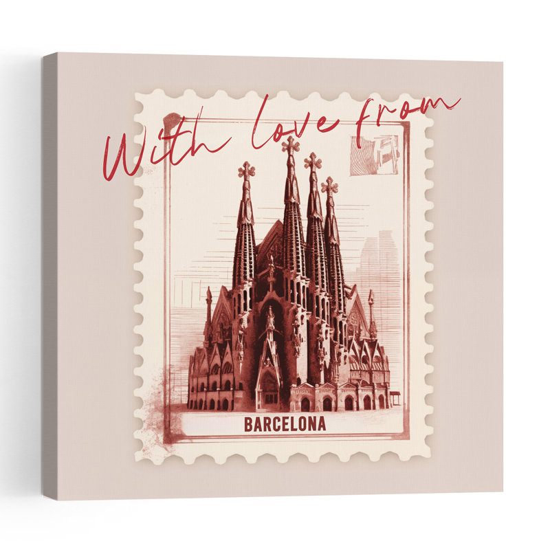 Barcelona Sagrada Familia Stamp Gothic Vintage Abstract Architecture City Wall Art Print by Andreas Magnusson - Wrapped Canvas Print