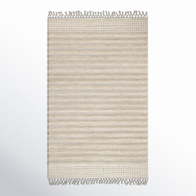 Striped Hand-Knotted Beige Area Rug
